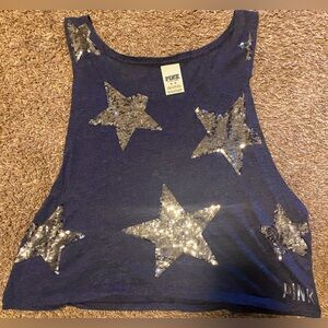 Pink by Victoria’s secret Woman’s M blue crop top & silver stars Great shape